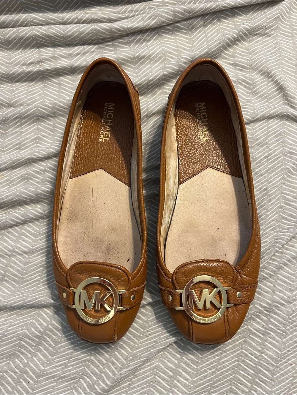 MICHAEL Michael Kors Brown Leather MK Logo Ballet Flats